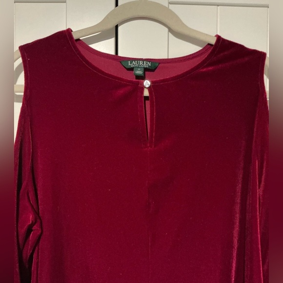 LAUREN RALPH LAUREN Plus 1X Velour Raspberry TopTunic Cold Shoulder Party - Picture 3 of 6